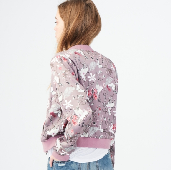 Aeropostale Purple Floral Satin Bomber Jacket M - Picture 2 of 16
